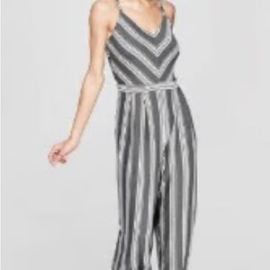 Xhilaration Grey and White Striped Jumpsuit